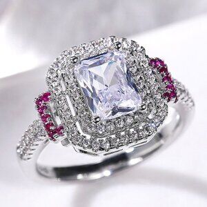 😍Romantic Radiant Shiny Zircon Hollow Silver Ring Women for Women, L097